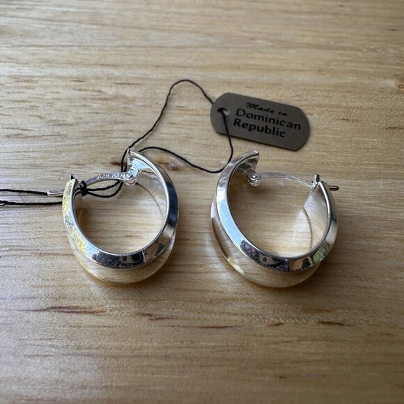 VTG Classic Hoop Earrings 0.75" Leverback Made In DR 925 Sterling‎ 4.4g NWT - Picture 2 of 8